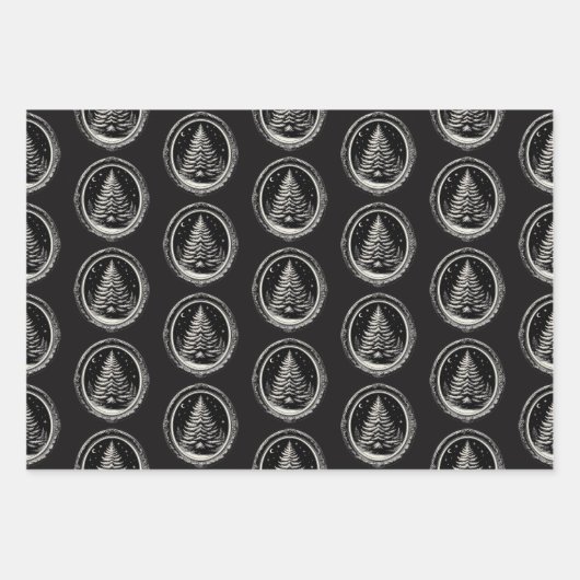 Zwarte kerstboom  inpakpapier vel (Voorkant 2)