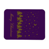 Zwarte kerstboom, maan, sterren op paars magneet (Horizontaal)