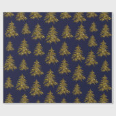 Zwarte kerstboom met weinig goud op donkerblauw cadeaupapier (Vlak)
