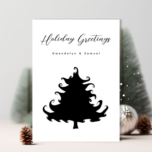 Zwarte Kerstboom Minimalistisch Feestdagenkaart