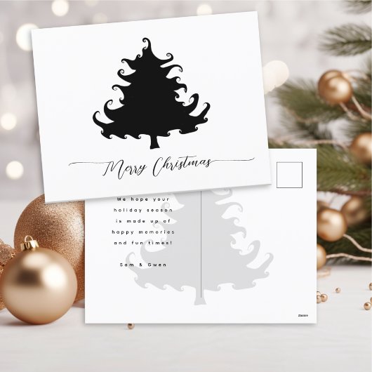 Zwarte Kerstboom Minimalistisch Feestdagenkaart