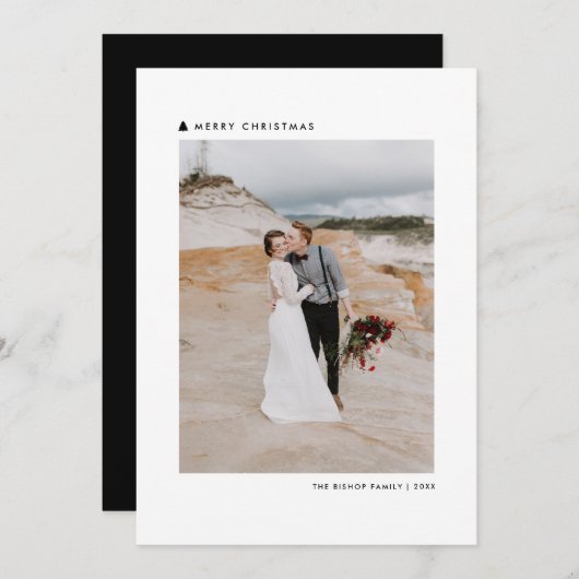 Zwarte kerstboom Modern Merry-kerstfoto Feestdagenkaart (Voorkant / Achterkant)