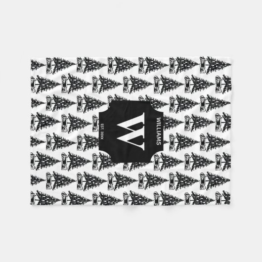  zwarte kerstboom, monogrammen fleece deken (Voorkant (Horizontaal))