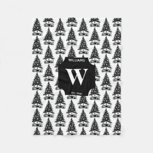  zwarte kerstboom, monogrammen fleece deken