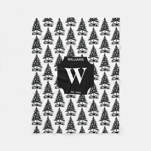 zwarte kerstboom, monogrammen fleece deken (Voorkant)