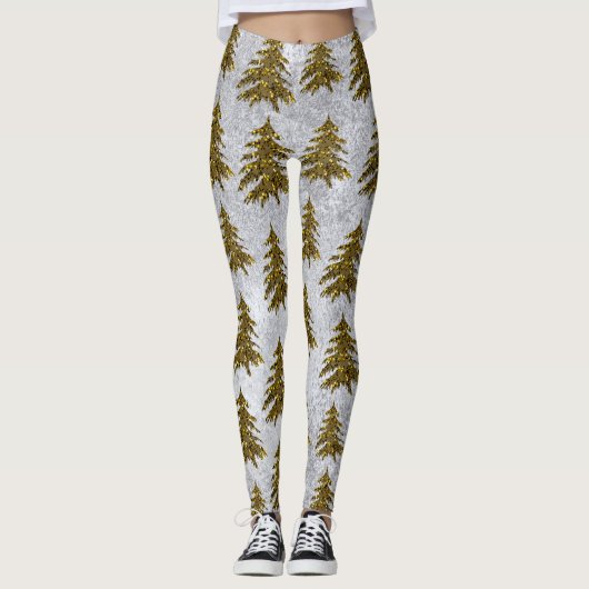 Zwarte kerstboom op abstract papier leggings (Voorkant)