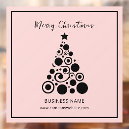 Zwarte Kerstboom op Roze Kantoor Raamsticker