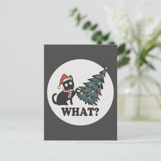 Zwarte kerstboom — Santa Hat Funny What Cute Briefkaart (Staand voorkant)