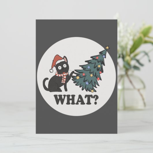 Zwarte kerstboom — Santa Hat Funny What Cute Kaart (Staand voorkant)