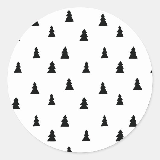 Zwarte kerstboom Scandinavisch patroon Ronde Sticker (Voorkant)