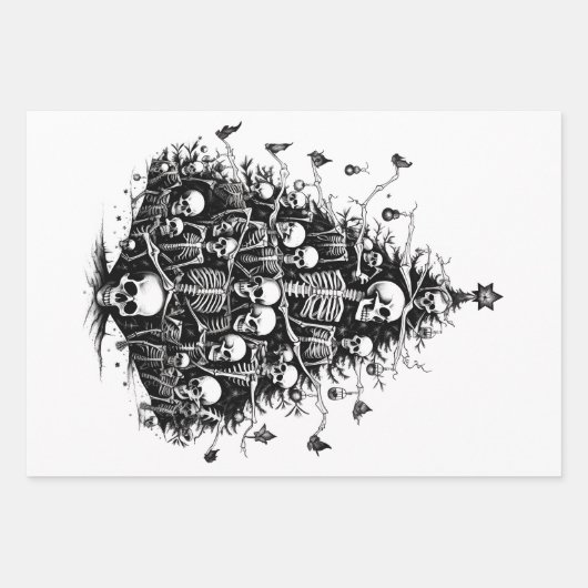 Zwarte kerstboom Schedels en botten 3 kunsten Inpakpapier Vel (Voorkant 2)