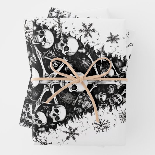 Zwarte kerstboom Schedels en botten 3 kunsten Inpakpapier Vel (In situ)