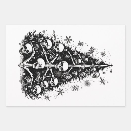 Zwarte kerstboom Schedels en botten 3 kunsten Inpakpapier Vel (Voorkant)