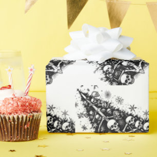 Zwarte kerstboom Schedels en botten Cadeaupapier
