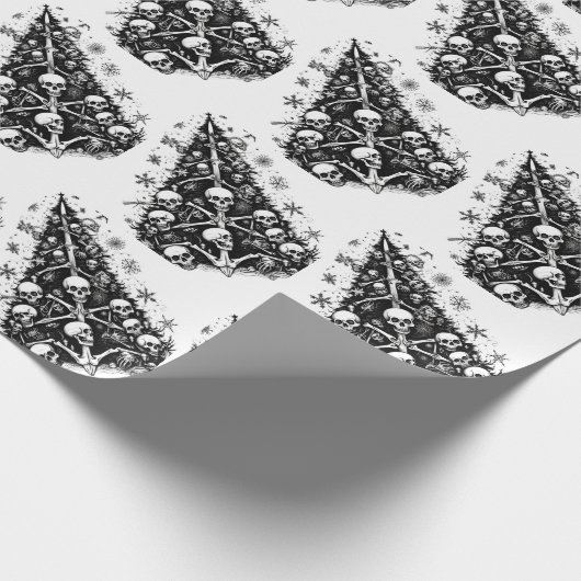 Zwarte kerstboom Schedels en botten Cadeaupapier (Hoek)