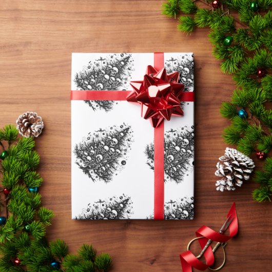 Zwarte kerstboom Schedels en botten Cadeaupapier (Feestdagen Geschenken)