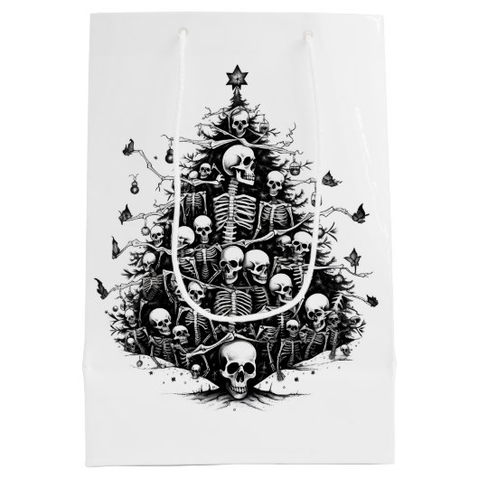 Zwarte kerstboom Schedels en botten Medium Cadeauzakje (Achterkant)
