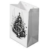 Zwarte kerstboom Schedels en botten Medium Cadeauzakje (Achterkant Gekanteld)