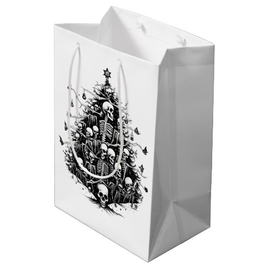 Zwarte kerstboom Schedels en botten Medium Cadeauzakje (Achterkant Gekanteld)