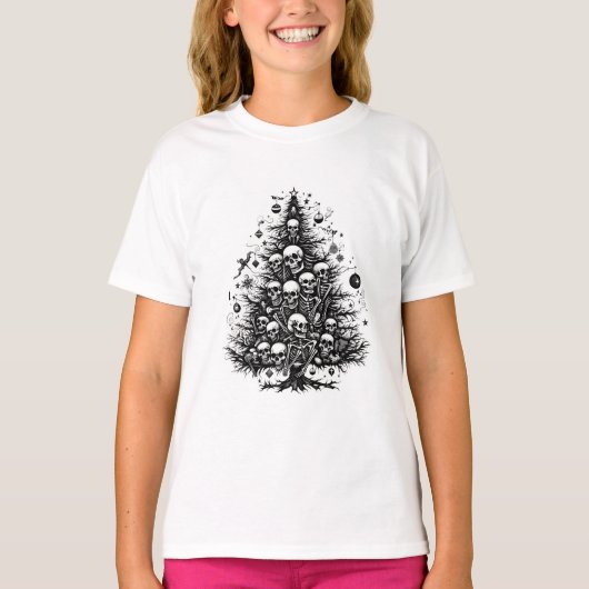 Zwarte kerstboom Schedels en botten T-shirt (Voorkant)