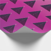 Zwarte kerstboom, snelroze magenta gradiënt cadeaupapier (Hoek)