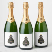 Zwarte kerstboomkatten Kat Kerstmis Sparkling Wijnetiket (Flessen)