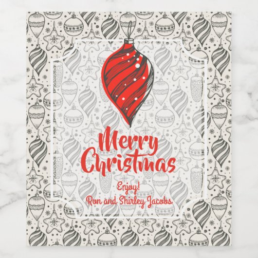 Zwarte  kerstboomvakantie Ornamenten Wijn Etiket (Enkel label)
