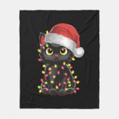 Zwarte kerstboomverlichting met zwarte kat fleece deken (Voorkant)