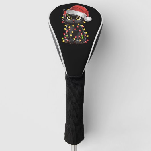 Zwarte kerstboomverlichting met zwarte kat golfheadcover (Voorkant)