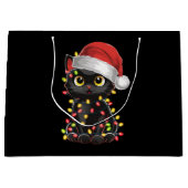Zwarte kerstboomverlichting met zwarte kat groot cadeauzakje (Voorkant)