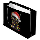 Zwarte kerstboomverlichting met zwarte kat groot cadeauzakje (Voorkant Gekanteld)
