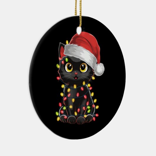 Zwarte kerstboomverlichting met zwarte kat keramisch ornament (Rechts)