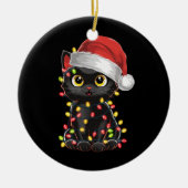 Zwarte kerstboomverlichting met zwarte kat keramisch ornament (Voorkant)