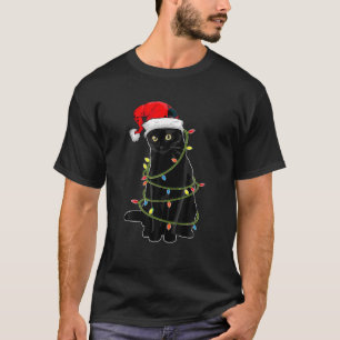 Zwarte kerstboomverlichting met zwarte kat t-shirt
