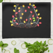 Zwarte kerstboomverlichting met zwarte kat theedoek (Gevouwen)