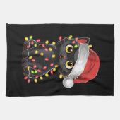 Zwarte kerstboomverlichting met zwarte kat theedoek (Horizontaal)