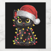 Zwarte kerstboomverlichting met zwarte kat wijn etiket (Enkel label)