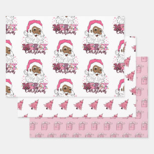 Zwarte kerstcadeaupapierset van 3 inpakpapier vel