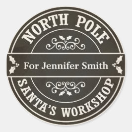 Zwarte kerstcadeausticker voor Noordpool Ronde Sticker