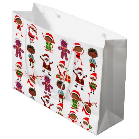 Zwarte kerstcadeautas groot cadeauzakje (Voorkant Gekanteld)