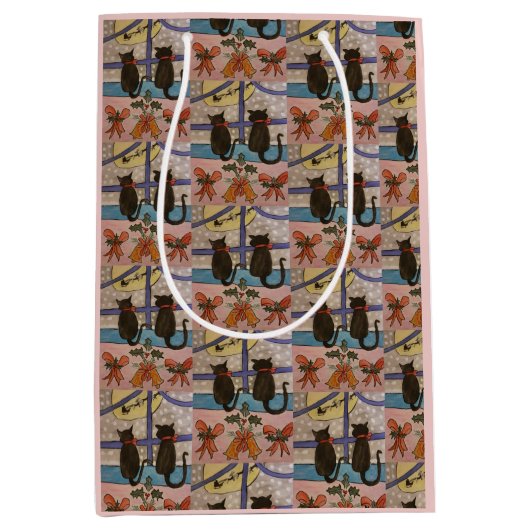 Zwarte kerstcadeautas met kerstcadeau medium cadeauzakje (Voorkant)