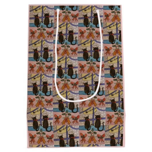 Zwarte kerstcadeautas met kerstcadeau medium cadeauzakje (Achterkant)