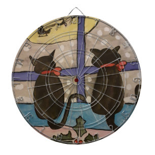 Zwarte kerstdartboard met kat dartbord