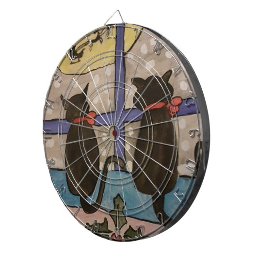 Zwarte kerstdartboard met kat dartbord (Voorkant Rechts)