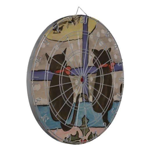 Zwarte kerstdartboard met kat dartbord (Voorkant Links)