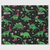 Zwarte kerstdinosaurussen Stegosaurus triceratops Cadeaupapier (Vlak)