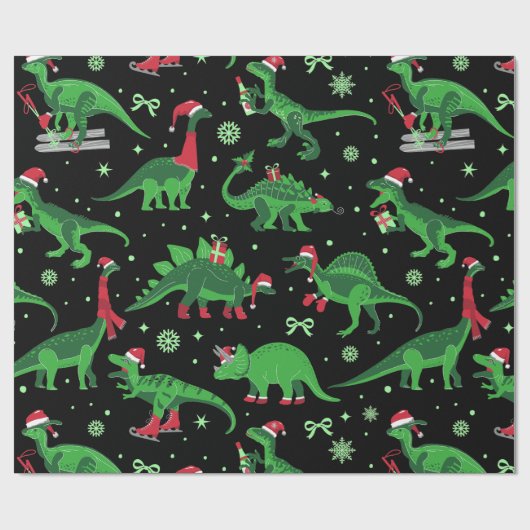 Zwarte kerstdinosaurussen Stegosaurus triceratops Cadeaupapier (Vlak)