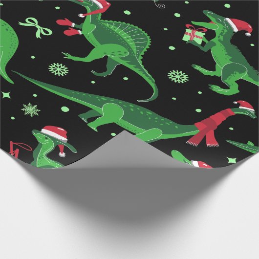 Zwarte kerstdinosaurussen Stegosaurus triceratops Cadeaupapier (Hoek)