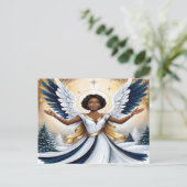 Zwarte Kerstengel in blauw en goud Briefkaart (Staand voorkant)