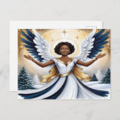 Zwarte Kerstengel in blauw en goud Briefkaart (Voorkant / Achterkant)